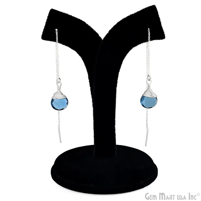 GemMartUSA Earrings Heart Shaped Gemstone 12mm Silver Plated Dangle Drop Threaders Earring
