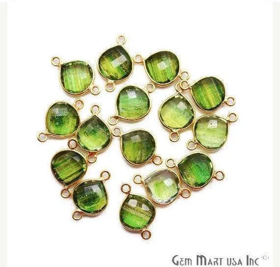 GemMartUSA Necklaces Heart 10mm Double Bail Gold Bezel Gemstone Connector