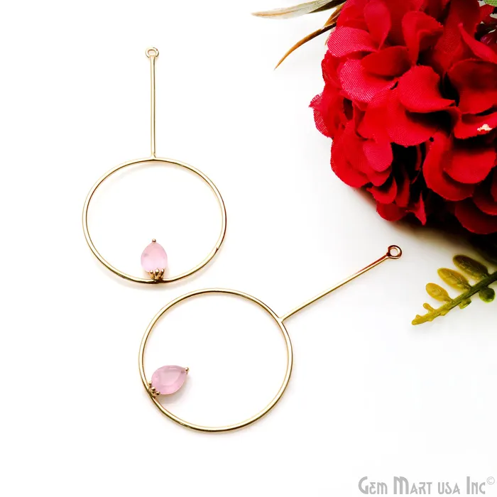 GemMartUSA Necklaces Rose Chalcedony Pear Dangler 66x33mm Gold Plated Gemstone Pendant Connector