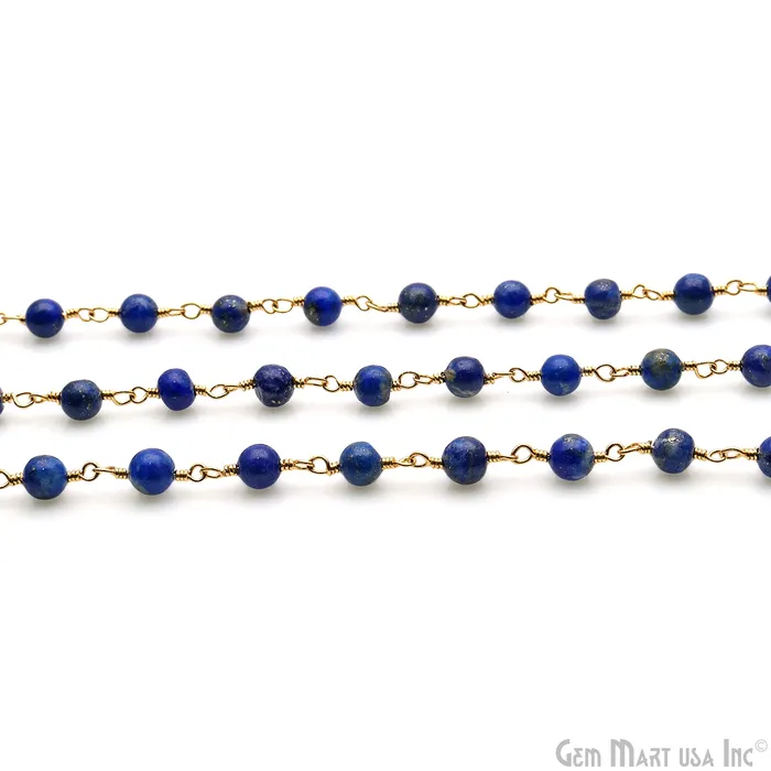 GemMartUSA PreStyled Sets Lapis Cabochon 4mm Gold Wire Wrapped Rosary Chain