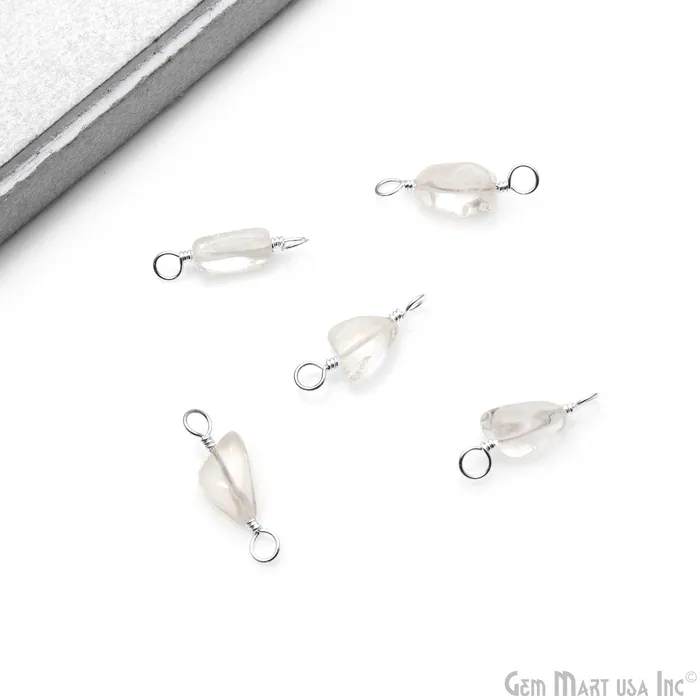 GemMartUSA Rings 5pc Lot Free Form 22x8mm Silver Wire Wrapped Double Bail Tumble Beads Connector