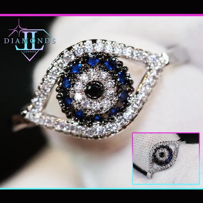 Lab Diamonds London Rings Evil Eye Ring Turkish Eye Ring Muslim Ring Islam Ring Blue Diamond Ring Silver Evil Eye Ring Evil Eye Rings Muslim Eye Ring