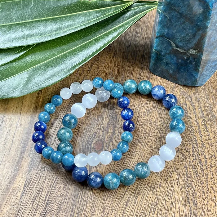 Last 2 Triple Power Blue Apatite Selenite Kyanite Psychic Gifts Spiritual Attunement Premium Collection 8mm Stretch Bracelet Lily Rose Jewelry Bracelets