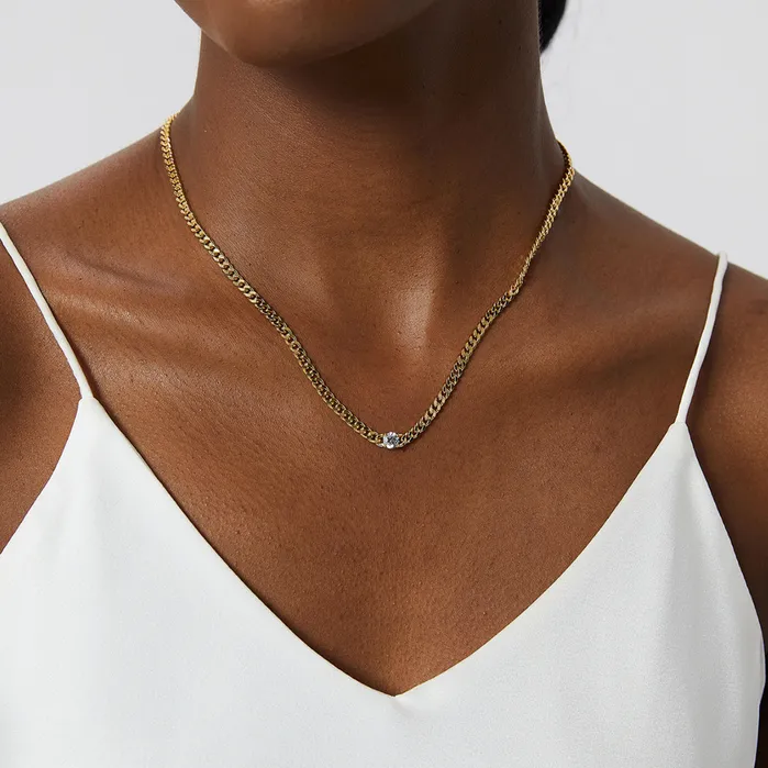 Necklaces Camile Stone Bezel Cuban Chain Necklace