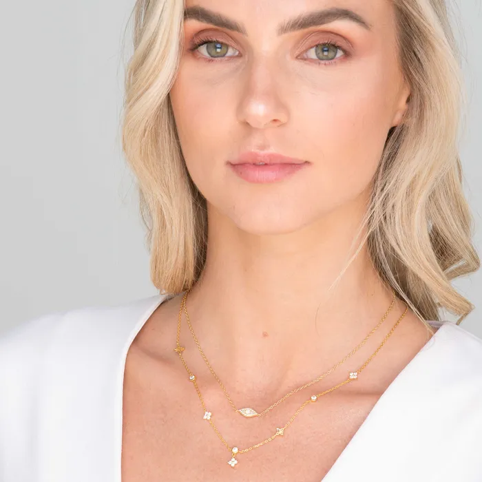 Necklaces Camile Stone Clover Station Zirconia Chain Necklace