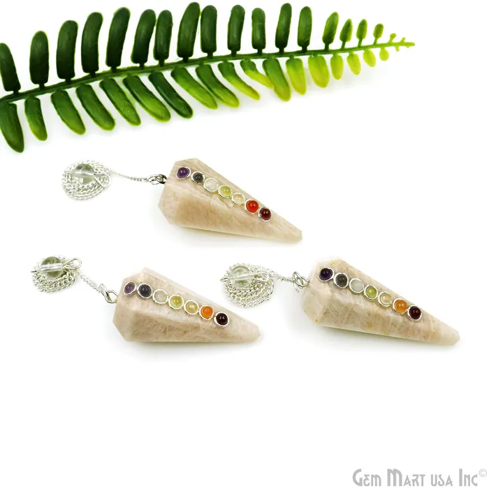 Necklaces GemMartUSA Healing 7 Chakra 49x20mm Silver Wire Wrapped Chain Pendulum Pendant
