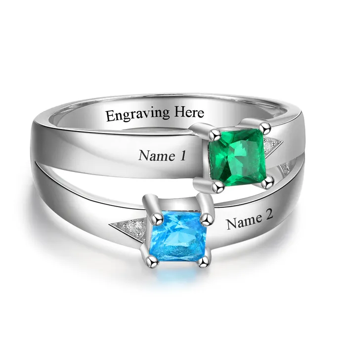 Necklaces Personalized Gift for Love Engrave names 2 Birthstone Promise Rings For Women 925 Sterling Silver Jewelry customjewelryan