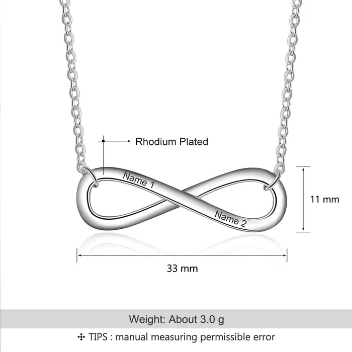 Personalized Silver Name Engraved Necklace Infinite Love Pendant Trendy Jewelry for Women Personalized Jewel Necklaces