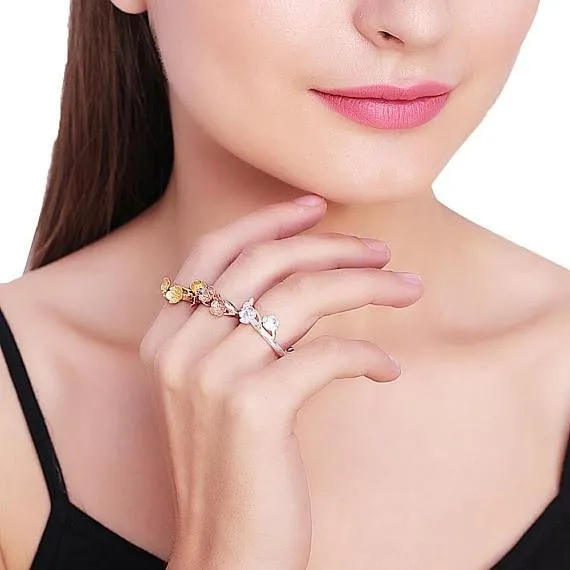 Rings GemMartUSA Flower Shape Silver Plated Stackable Adjustable Ring