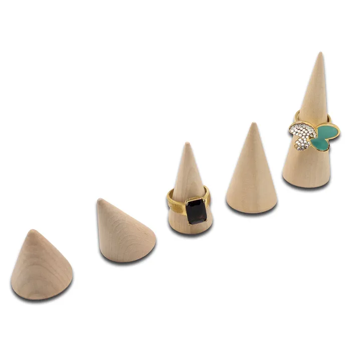 Rings JPIDisplay 5 Piece Tiered Wood Cone Ring Stands
