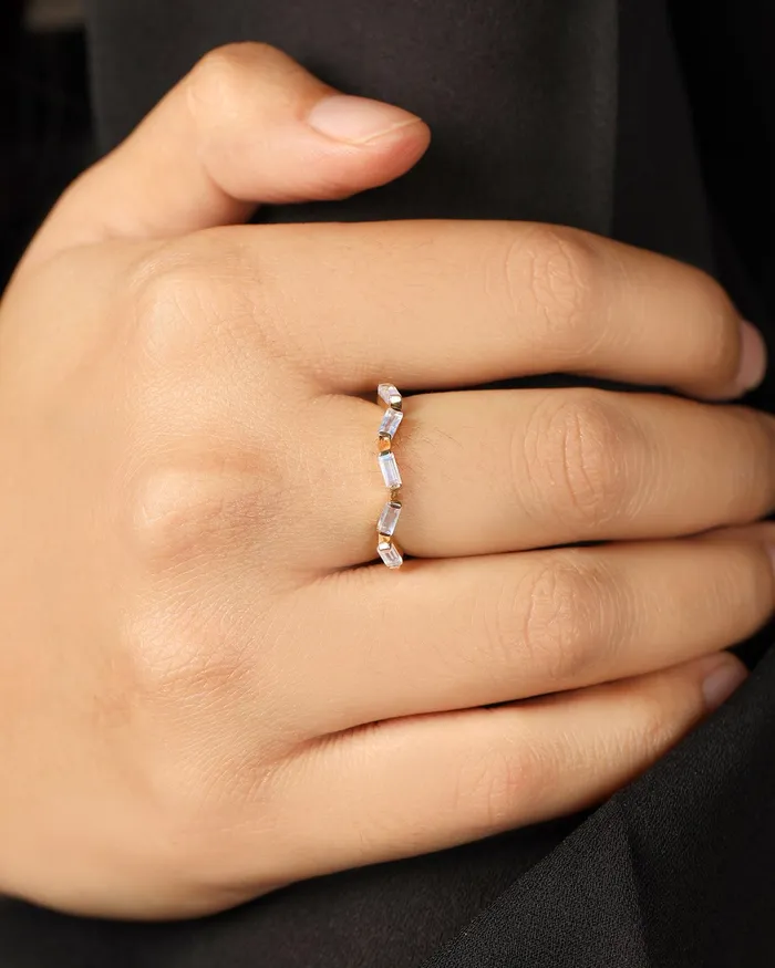 Rings YoTreasure 053 Ct Rainbow Moonstone 14K Yellow Gold Band Ring Jewelry