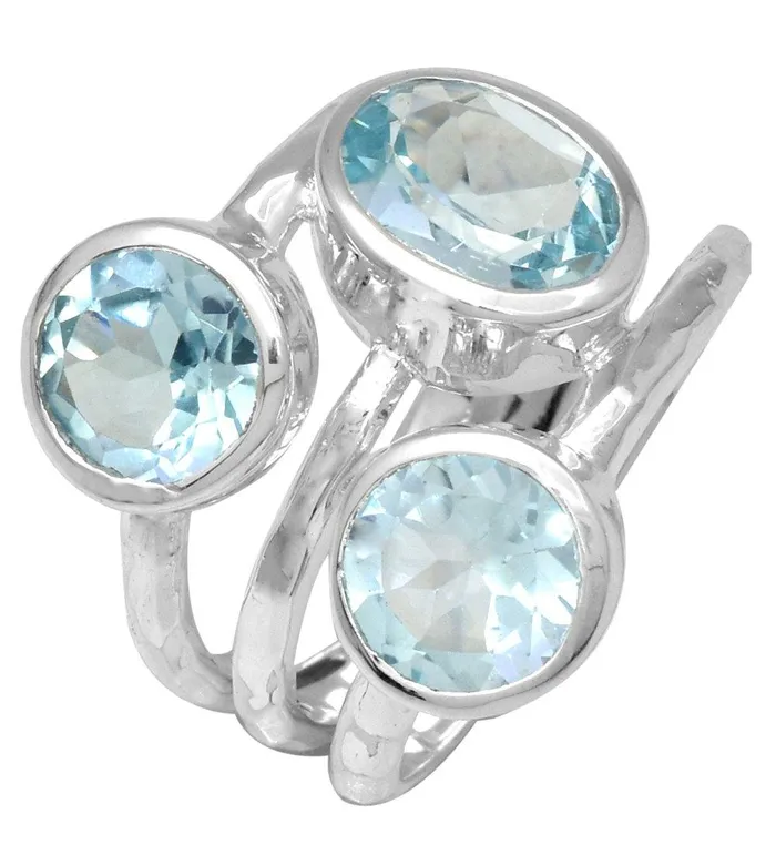Rings YoTreasure Blue Topaz Solid 925 Sterling Silver Designer Ring Jewelry
