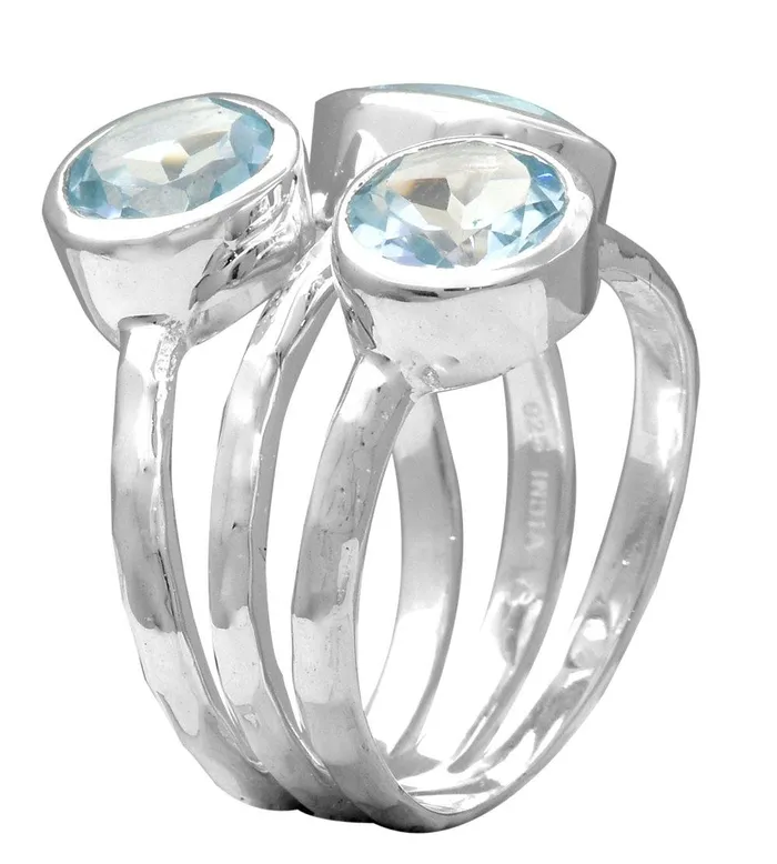 Rings YoTreasure Blue Topaz Solid 925 Sterling Silver Designer Ring Jewelry