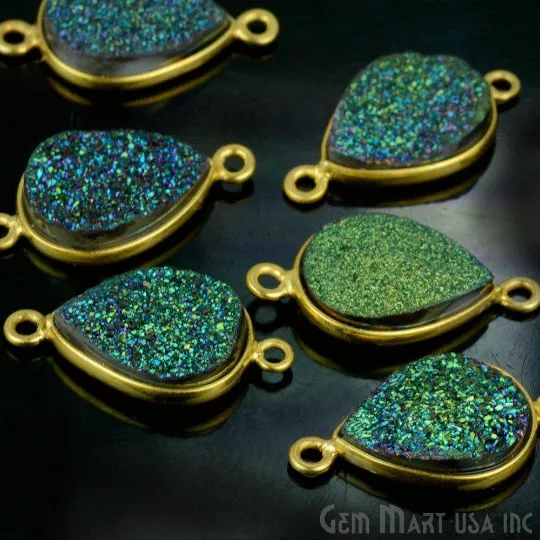 Titanium Druzy 10x14mm Pears Gold Double Bail Bezel Gemstone Connector GemMartUSA PreStyled Sets Titanium Druzy 10x14mm Pears Gold Double Bail Bezel Gemstone Connector GemMartUSA PreStyled Sets