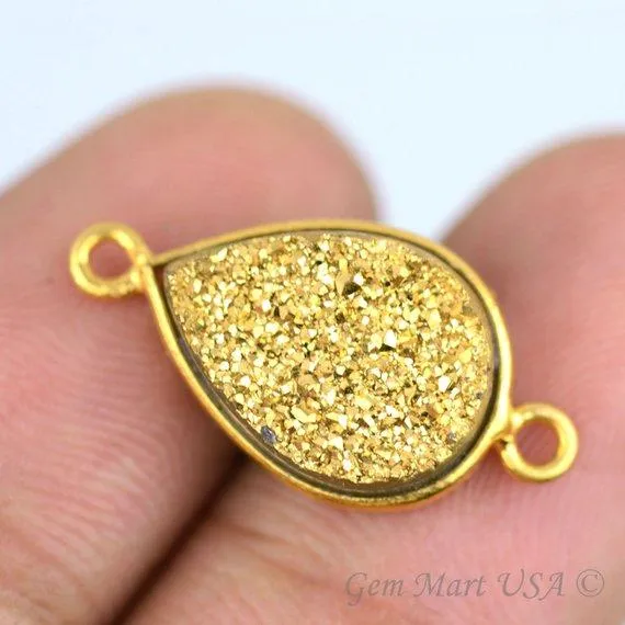 Titanium Druzy 10x14mm Pears Gold Double Bail Bezel Gemstone Connector GemMartUSA PreStyled Sets Titanium Druzy 10x14mm Pears Gold Double Bail Bezel Gemstone Connector GemMartUSA PreStyled Sets