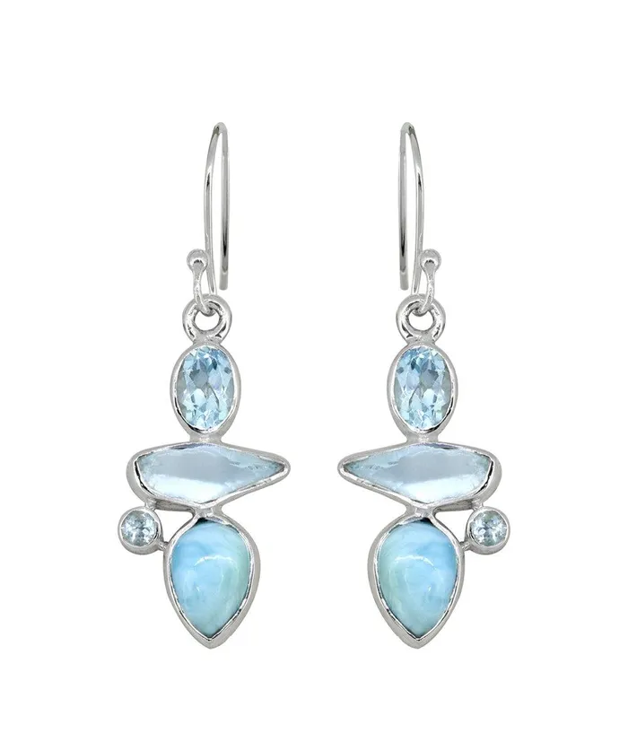 YoTreasure Earrings Larimar Blue Topaz Solid 925 Sterling Silver Dangle Earrings