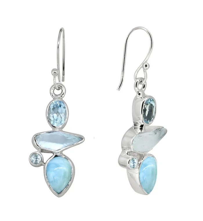 YoTreasure Earrings Larimar Blue Topaz Solid 925 Sterling Silver Dangle Earrings