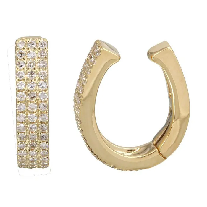 14K Gold 3Row Micro Pave Diamond Cuff Earring Izakov Diamonds Fine Jewelry Earrings
