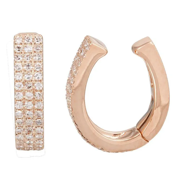 14K Gold 3Row Micro Pave Diamond Cuff Earring Izakov Diamonds Fine Jewelry Earrings