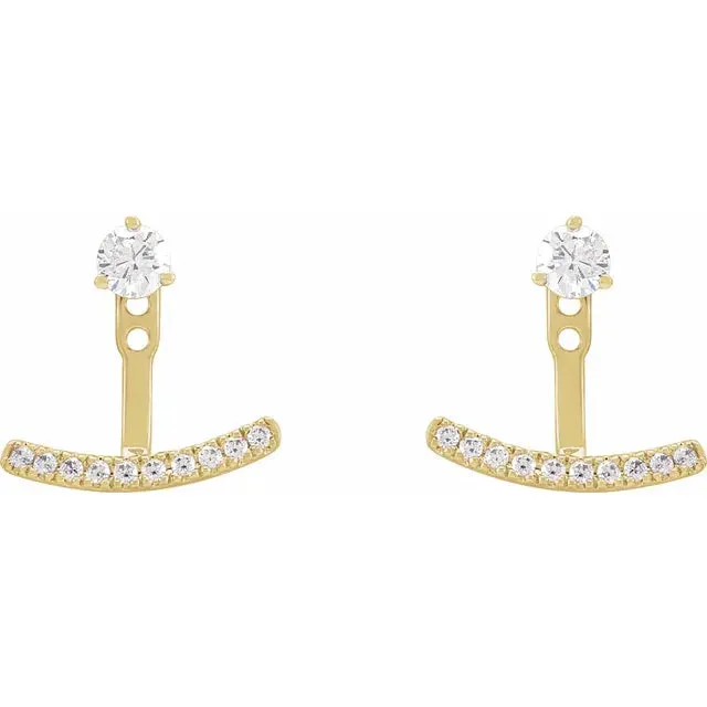 302 Fine Jewelry Get Happy LabGrown 15 CTW Diamond Curved Bar Earring Jackets Solid 14K Yellow White Rose Gold Earrings