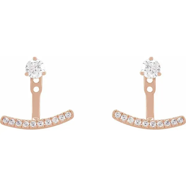 302 Fine Jewelry Get Happy LabGrown 15 CTW Diamond Curved Bar Earring Jackets Solid 14K Yellow White Rose Gold Earrings