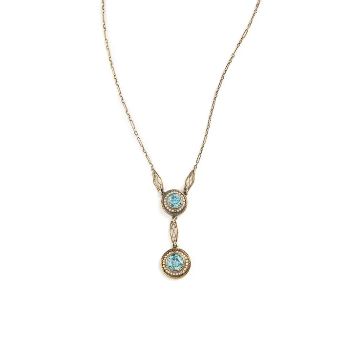 AntiqueEstate Necklaces Edwardian Blue Zircon and Seed Pearl Necklace