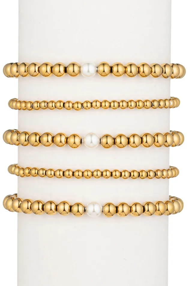 Bracelets Eye Candy LA Lexi 4mm 6mm Beaded Ball Bracelet set with Shell Pearl