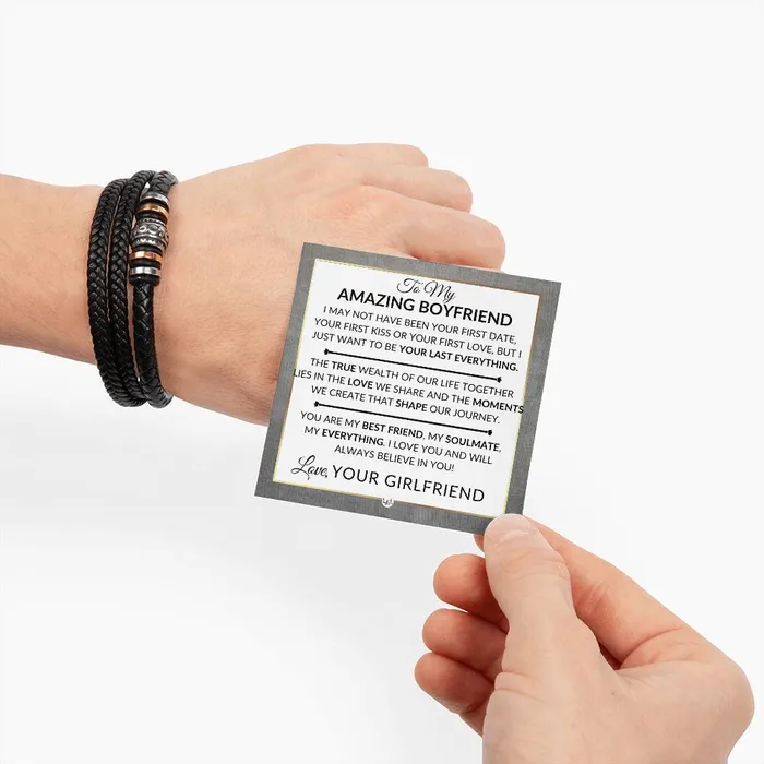 Bracelets ShineOn Fulfillment Gift For Boyfriend From Girlfriend My Best Friend My Soulmate My Everything Mens Braided Leather Bracelet Great As A Christmas Gift or A Birthday Present For Him