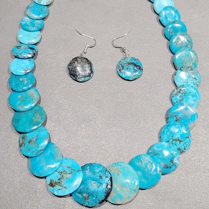 Crown Jewels Coin Earrings Joe and Joan Garcia Kewa Turquoise NecklaceEarrings Set Handmade Native American Crown Jewels Coin Earrings Joe and Joan Garcia Kewa Turquoise NecklaceEarrings Set Handmade Native American