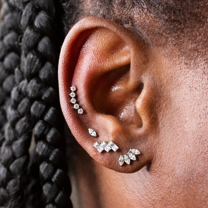 Curved Crystal Row Titanium Flat Back Sleeper Earrings Grayling Earrings