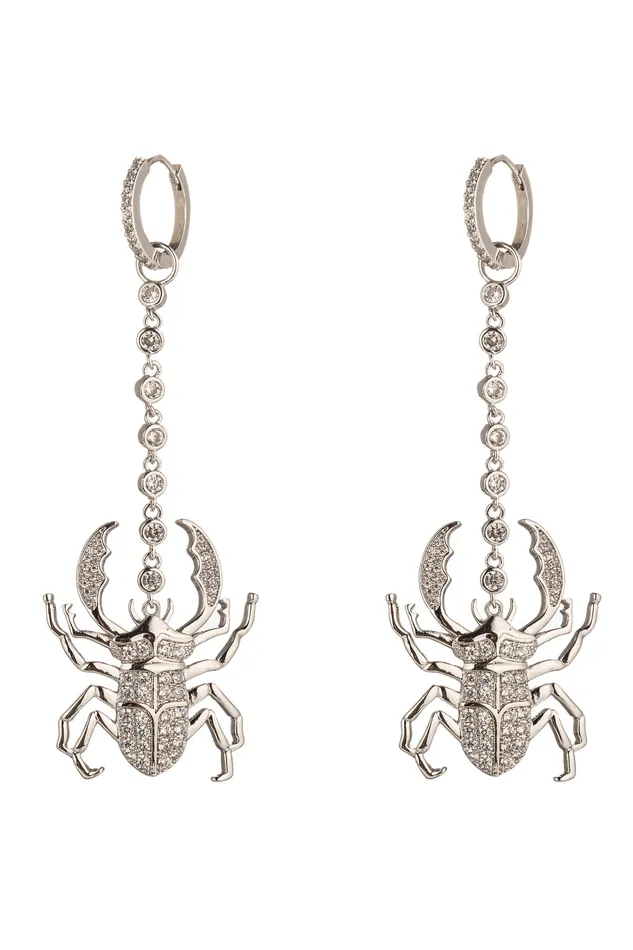 Earrings Eye Candy LA Silver Beatle Drop Earring
