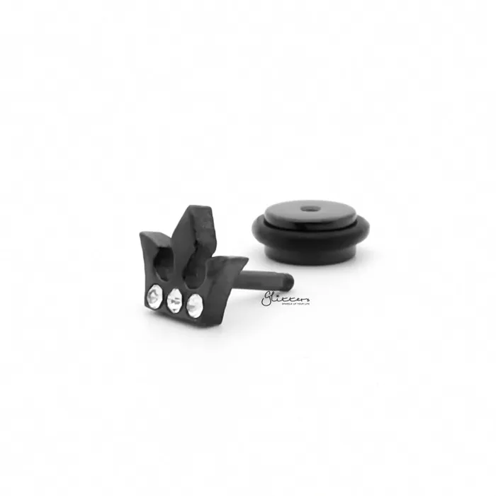 Earrings Glitters Stainless Steel Crown Fake Plug Earring Black