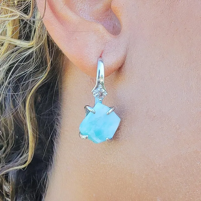 Earrings Uniquelan Jewelry Raw Larimar Drop Earrings Earrings Uniquelan Jewelry Raw Larimar Drop Earrings