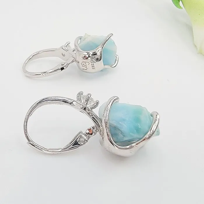 Earrings Uniquelan Jewelry Raw Larimar Drop Earrings Earrings Uniquelan Jewelry Raw Larimar Drop Earrings