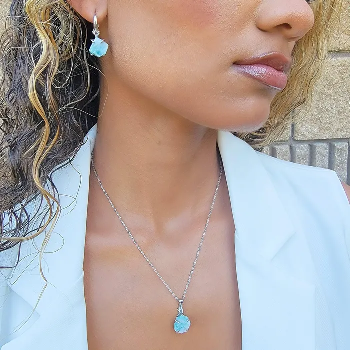 Earrings Uniquelan Jewelry Raw Larimar Drop Earrings Earrings Uniquelan Jewelry Raw Larimar Drop Earrings