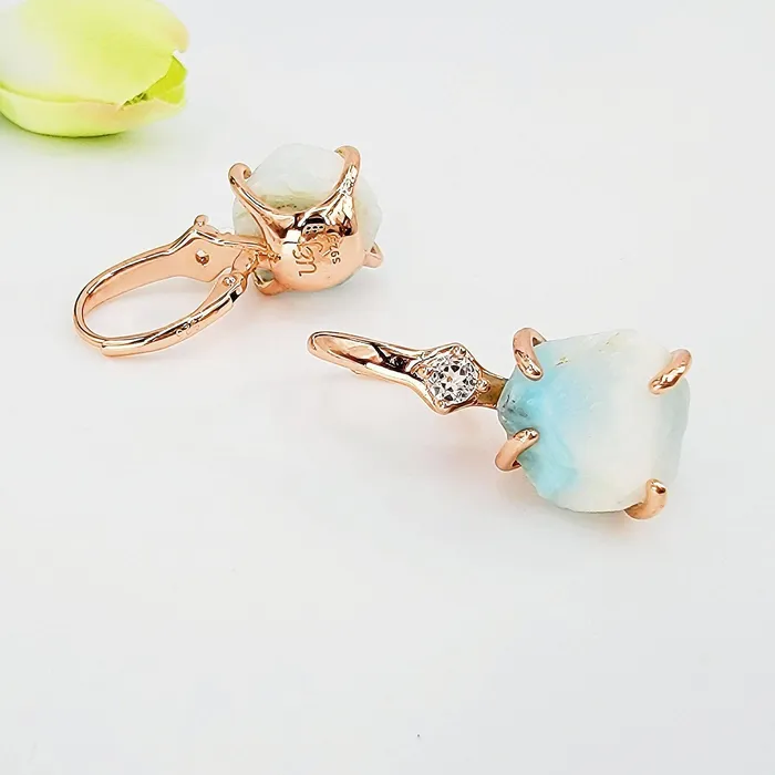 Earrings Uniquelan Jewelry Raw Larimar Drop Earrings Earrings Uniquelan Jewelry Raw Larimar Drop Earrings