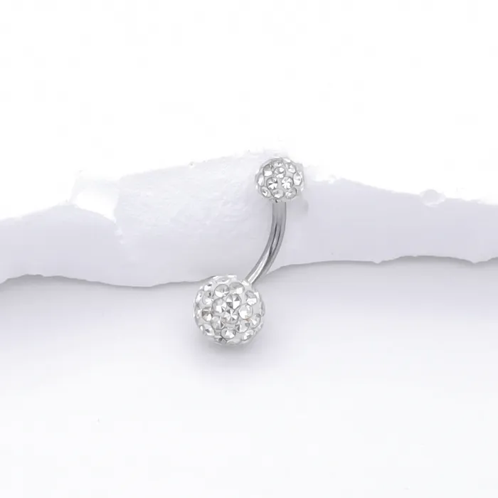 Epoxy Covered Crystal Paved Balls Belly Button Ring Clear Glitters Rings