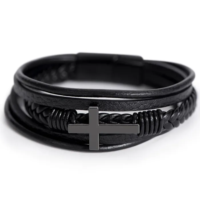 Gift For My Son From Mom Carry My Love With You Mens Braided Leather Bracelet with Cross Christmas Gift or A Birthday Present For Him ShineOn Fulfillment Bracelets