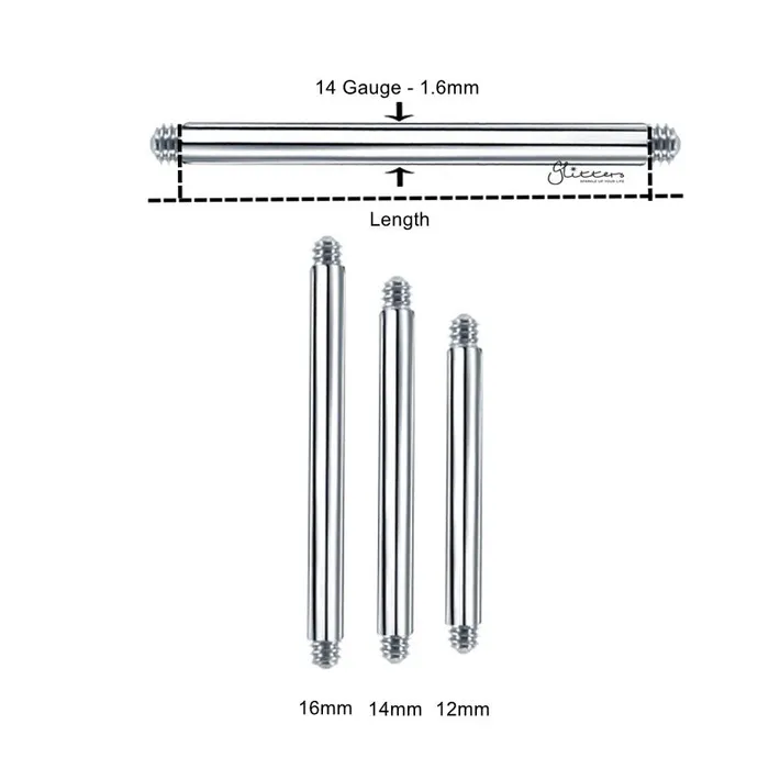 Glitters Bracelets 14GA 316L Surgical Stainless Steel Straight Barbell Replacement