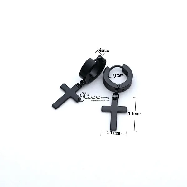 Glitters Earrings Stainless Steel Cross Dangle Huggie Hoop Earrings Black