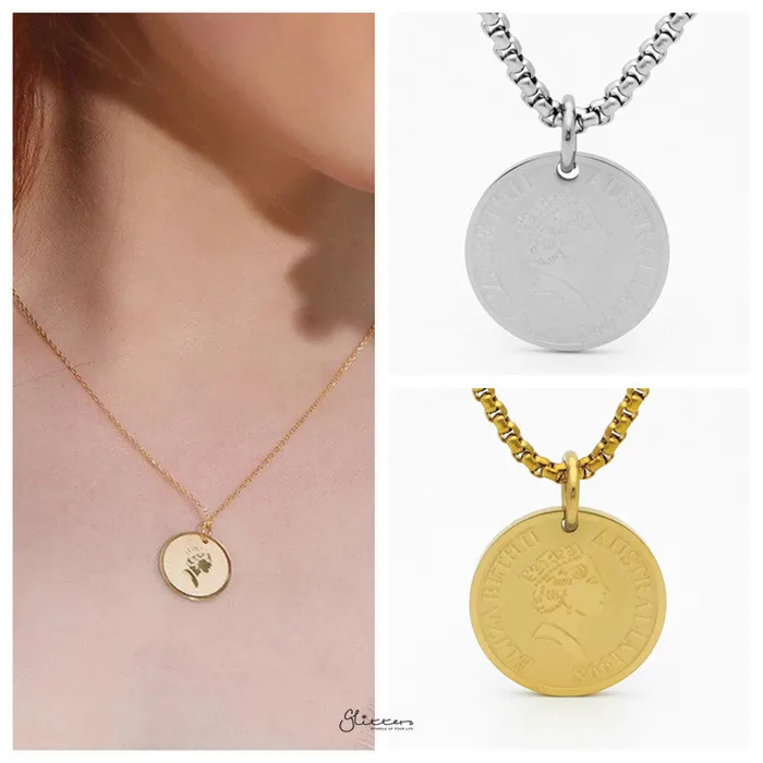Glitters Necklaces Stainless Steel Queen Elizabeth II Pendant Gold