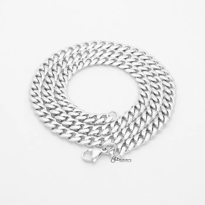 Glitters Stainless Steel Beveled Cuban Chain Necklaces 7mm width Bracelets