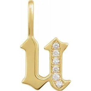 Gothic Initial AZ Natural Diamond Charm Pendant 14K Yellow or White Gold 302 Fine Jewelry Necklaces