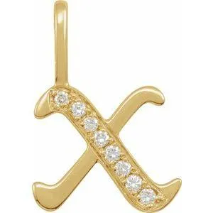 Gothic Initial AZ Natural Diamond Charm Pendant 14K Yellow or White Gold 302 Fine Jewelry Necklaces