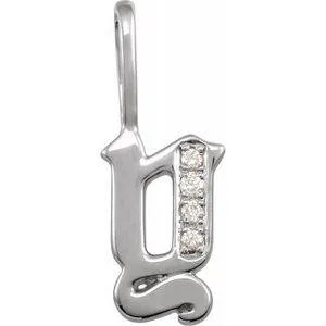 Gothic Initial AZ Natural Diamond Charm Pendant 14K Yellow or White Gold 302 Fine Jewelry Necklaces
