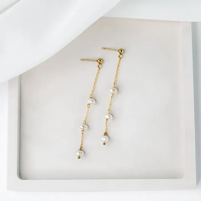 Grayling Earrings Naya Freshwater Pearl Chain Earrings Standard Back Pair