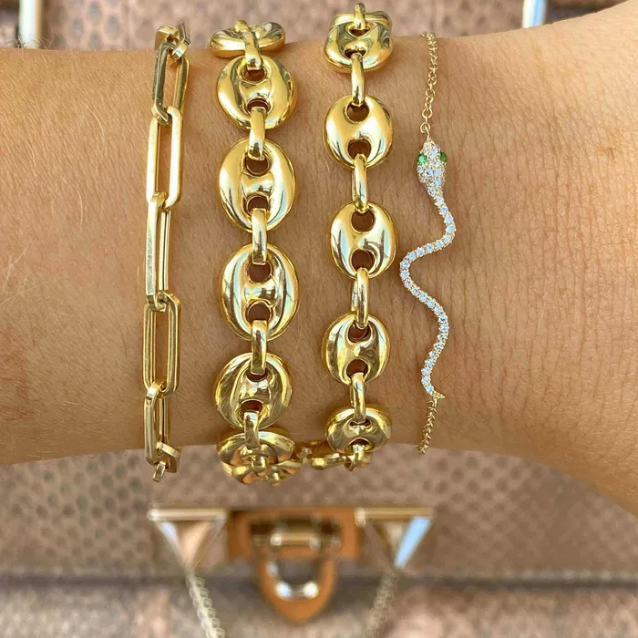 Izakov Diamonds Fine Jewelry Bracelets 14K Gold Puff Mariner Link Chain Bracelet