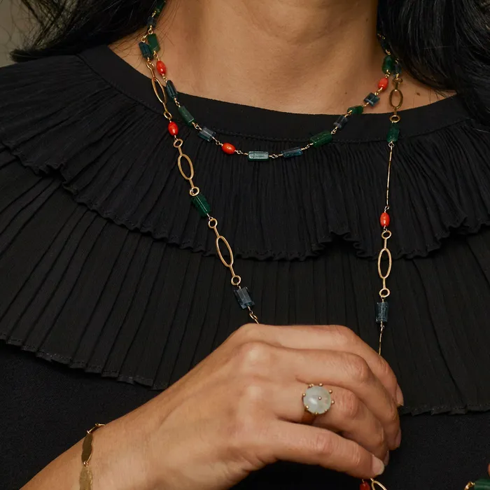Necklaces FLORENCE BRONZE KYANITE AND CORAL CHAIN NECKLACE Julie Cohn Design