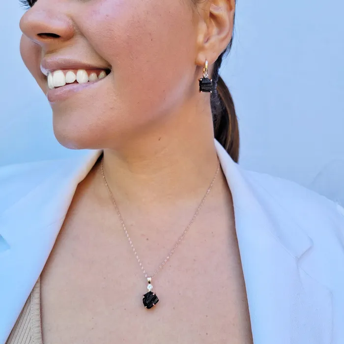 Raw Black Tourmaline Drop Earrings Uniquelan Jewelry Earrings