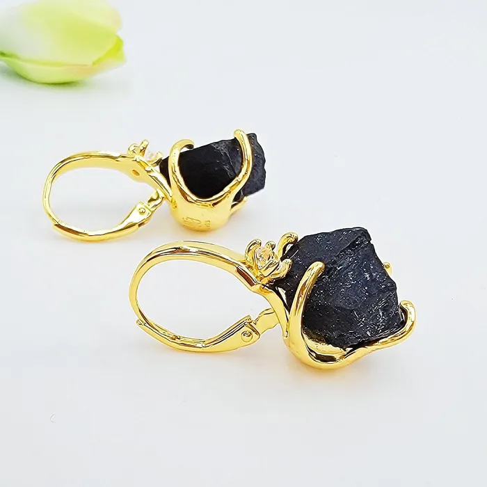 Raw Black Tourmaline Drop Earrings Uniquelan Jewelry Earrings